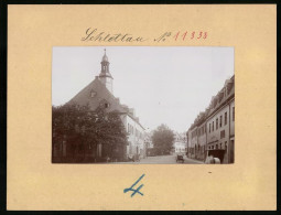Fotografie Brück & Sohn Meissen, Ansicht Schlettau I. Erzg., Strasse Am Markt Mit Geschäft Louis Oeser, Rathskeller  - Places