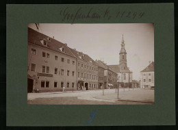 Fotografie Brück & Sohn Meissen, Ansicht Grossenhain, Hauptmarkt, Hotel Zur Goldenen Kugel, Geschäfte Thiel, Dzialos  - Places