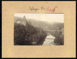 Fotografie Brück & Sohn Meissen, Ansicht Elbogen, Partie Am Fluss Mit Schloss Und Kettenbrücke  - Places