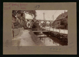 Fotografie Brück & Sohn Meissen, Ansicht Ebersbach I. Sa., Hauptstrasse Mit Eisenbahn-Viadukt & Geschäftshaus  - Lieux