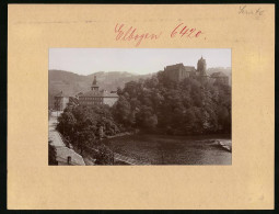 Fotografie Brück & Sohn Meissen, Ansicht Elbogen, Blick Auf Die Realschule Mit Bahngleisen Und Blick Zum Schloss  - Orte