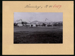 Fotografie Brück & Sohn Meissen, Ansicht Warnsdorf I. Böhmen, Blick Auf Die Stadt, Bauern Bei Der Heuernte  - Orte