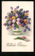 AK Bunter Tulpenstrauss In Vase, Ostergruss  - Altri & Non Classificati