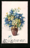 AK Vase Mit Gelben Und Blauen Blumen  - Altri & Non Classificati