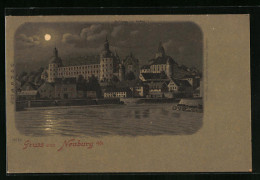 Mondschein-Lithographie Neuburg A. D., Schloss Mit Hafen Bei Nacht  - Neuburg