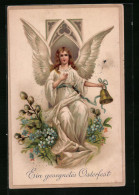 Lithographie Osterengel Mit Glocke Und Palmkätzchen  - Angels