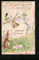 Präge-AK Osterhase Mit Glocke Und Ostereiern  - Easter