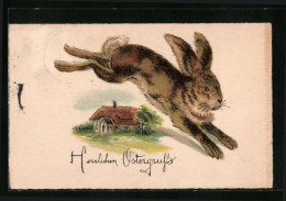 Künstler-AK Springender Hase Mit Ostergrüssen  - Pasen