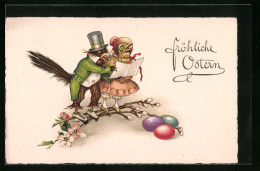 Künstler-AK Osterküken Mit Vogel Beim Musizieren  - Easter