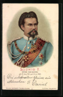 Lithographie König Ludwig II. In Prächtiger Uniform Mit Orden Und Schärpe  - Case Reali