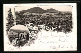 Vorläufer-Lithographie Baden-Baden, 1895, Altes Schloss, Ortsansicht Vom Friesenberg  - Baden-Baden