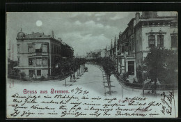 Mondschein-AK Bremen, Parkstrasse Mit Bäumen  - Bremen