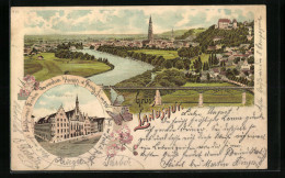 Lithographie Landshut, Teilansicht Mit Brücke, Rathaus  - Landshut