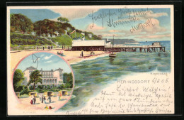 Lithographie Heringsdorf, Kurhaus, Strandpartie Im Herrenbad  - Altri & Non Classificati