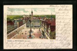 Lithographie Wittenberg B. Halle, Marktplatz Aus Der Vogelschau  - Wittenberg