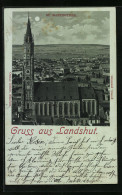 Mondschein-Lithographie Landshut, Totalansicht Mit St. Martinsturm  - Landshut
