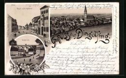 Lithographie Dingolfing, Ortsansicht Mit Kirche Und Bruckstrasse  - Dingolfing