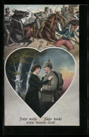 AK Soldatenliebe, Soldat Beim Abschied Von Seiner Liebe, Fahr Wohl Fahr Wohl, Mein Teures Lieb`, Kavallerie  - Guerra 1914-18