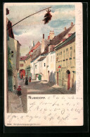 Lithographie Wien-Nussdorf, Strassenpartie Mit Passanten  - Altri & Non Classificati