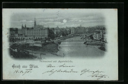 Mondschein-Lithographie Wien, Donaucanal Mit Aspernbrücke  - Sonstige & Ohne Zuordnung