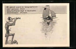 AK Deutscher Wird Beim Kacken In Neutrales Gewässer Beobachtet  - Oorlog 1914-18
