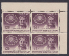 Inde India 1970 MNH Dr. Maria Montessori, Italian Physician, Educator, School, Education, Knowledge, Block - Nuevos