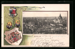 Passepartout-Lithographie Berlin, Panorama Mit Neuem Dom Und Wappen  - Autres & Non Classés