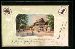 Passepartout-Lithographie Berlin-Tiergarten, Eingang Zum Zoologischen Garten Und Wappen  - Other & Unclassified