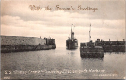 14-5-2024 (5 Z ) VERY OLD B/w (written) UK - Ship - S.S. James Crombie Entering Lossiemouth Harbour - Piroscafi