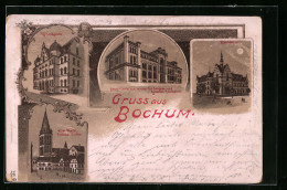 Lithographie Bochum, Kgl. Landgericht Und Alter Markt Mit Probstei-Kirche  - Bochum