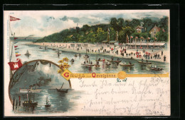 Lithographie Hamburg-Övelgönne, Strandpartie Und Flusspartie  - Altona