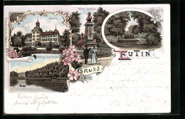 Lithographie Eutin, Schloss, Weber Denkmal, Blick G.d. Angelbrücke  - Eutin