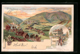 Lithographie Oberwiesenthal, Unterkunftshaus Auf Dem Fichtelberg, Panorama  - Oberwiesenthal