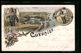 Lithographie Cuxhaven, Der Hafen Aus Der Vogelschau  - Cuxhaven