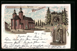 Lithographie Walldürn, Wallfahrtskirche Mit Hl. Blutsaltar Und Lourdes-Grotte  - Andere & Zonder Classificatie