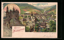 Künstler-AK Ludwigsstadt, Burg Lauenstein, Panorama Mit Viadukt  - Altri & Non Classificati