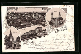 Lithographie Ingolstadt, Teilansicht, Strassenpartie Am Krausthor, Kaserne Und Rathaus  - Ingolstadt