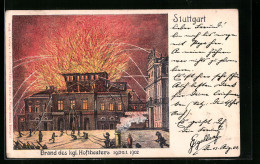 Lithographie Stuttgart, Brand Des Kgl. Hoftheaters 19 /20.01.1902  - Katastrophen