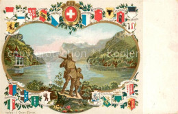 13710157 Vierwaldstaettersee SZ Telldenkmal Tellskapelle Am See Wappen Vierwalds - Altri & Non Classificati