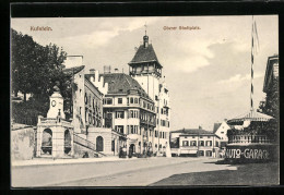 AK Kufstein, Oberer Stadtplatz Mit Auto-Garage Und Denkmal  - Sonstige & Ohne Zuordnung