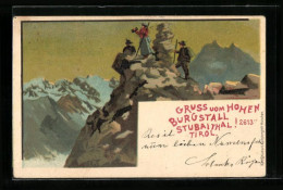 Lithographie Neustift Im Stbaital, Hoher Burgstall, Bergsteiger  - Sonstige & Ohne Zuordnung