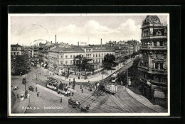 AK Halle A. Saale, Riebeckplatz Aus Der Vogelschau, Strassenbahn  - Tranvía