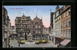 AK Giessen, Marktplatz Mit Strassenbahn  - Tranvía