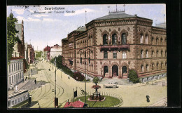 AK Saarbrücken, Bergamt Mit Trierer Strasse Und Strassenbahn  - Tranvía