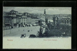 AK Verona, Piazza Vittorio Emanuele, Strassenbahn  - Strassenbahnen
