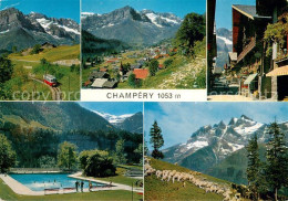 13663487 Champery Bahn Panorama Gasse Schwimmbad Schafherde Champery - Sonstige & Ohne Zuordnung