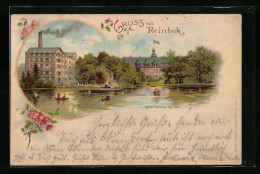 Lithographie Reinbek, Hotel Schloss Reinbek Und Ruderer Auf Dem See  - Reinbek