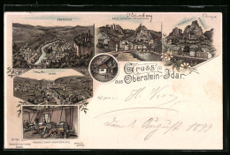 Lithographie Oberstein-Idar, Neues Schloss Und Felsenkirche, Inneres Eine Achatschleife, Idar  - Idar Oberstein