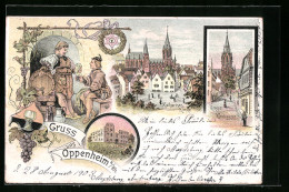 Lithographie Oppenheim A. Rh., Ruine Landskrone, Gro9e Kirchgasse, Katharinenkirche  - Otros & Sin Clasificación