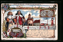 Lithographie Neu-Isenburg, 200 Jähr. Stadtjubiläum, Altes Rathaus, Elektrizitäts- Und Wasserwerk  - Neu-Isenburg